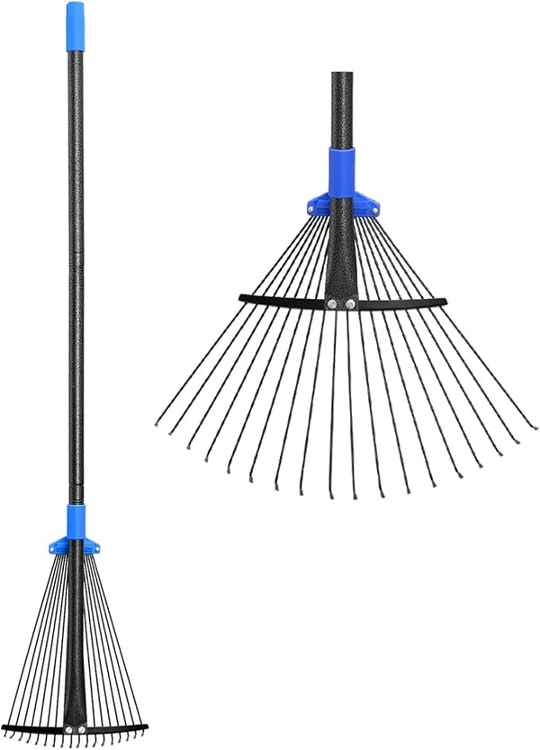 Adjustable Metal Leaf Rake – Long Handle, 8–17″ Expandable